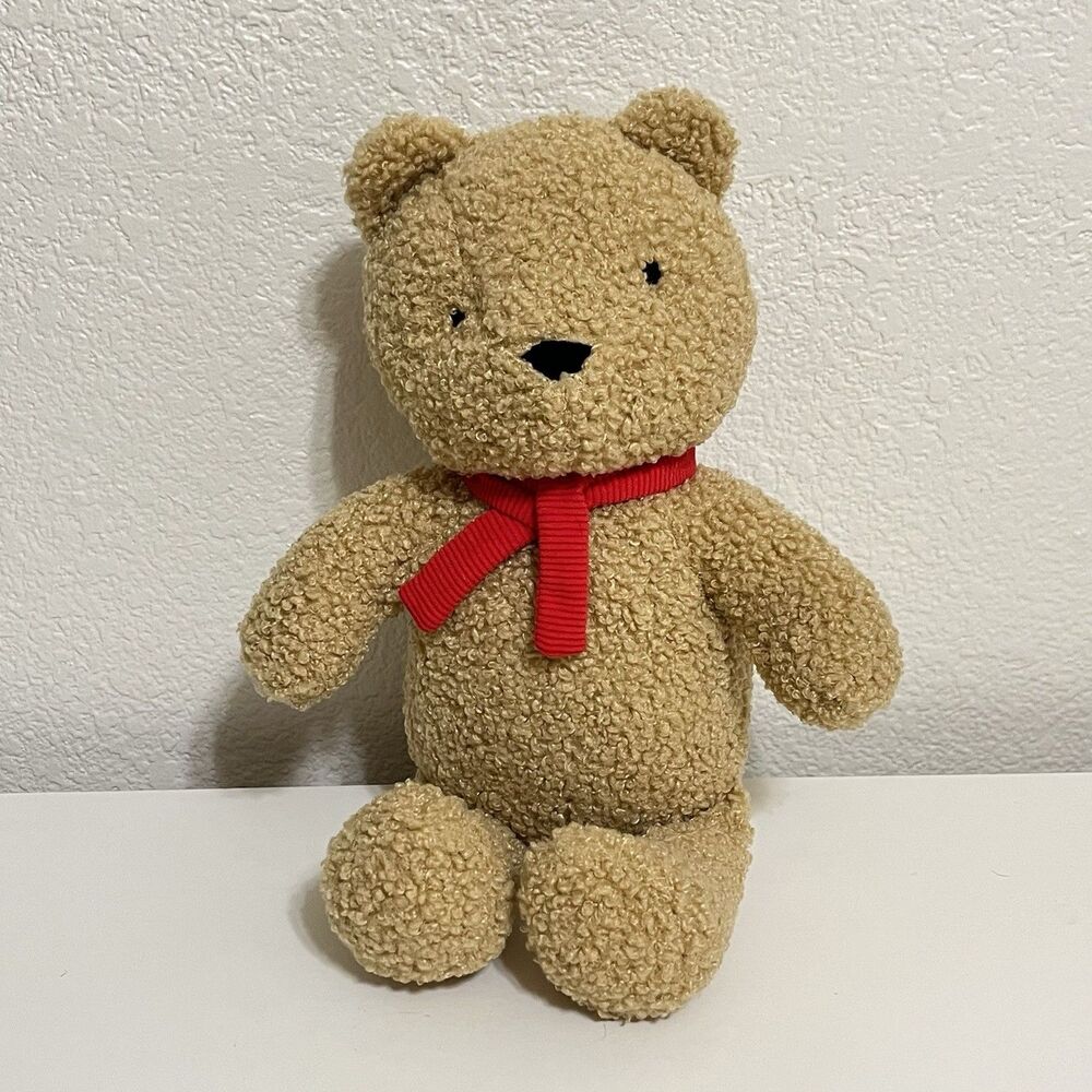 Cloud Island Curly Fur Teddy Bear Plush Lovey with Red Scarf Lovie 12"